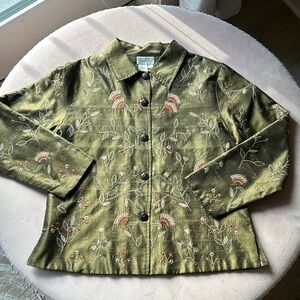 Coldwater Creek Button Down Green Silk Top Medium
